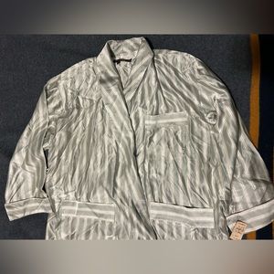 Sage Pinstripe 100% Silk Full-Length Donna Karan Robe